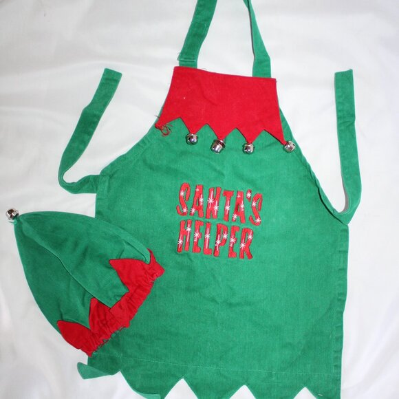 Old Navy Kids' Elf Apron & Hat w/Bells, Embroidered SANTA HELPER One Size - Picture 1 of 10